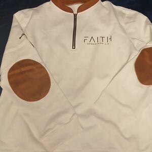 Men's White and Brown Faith 1/4 Zip Pullover